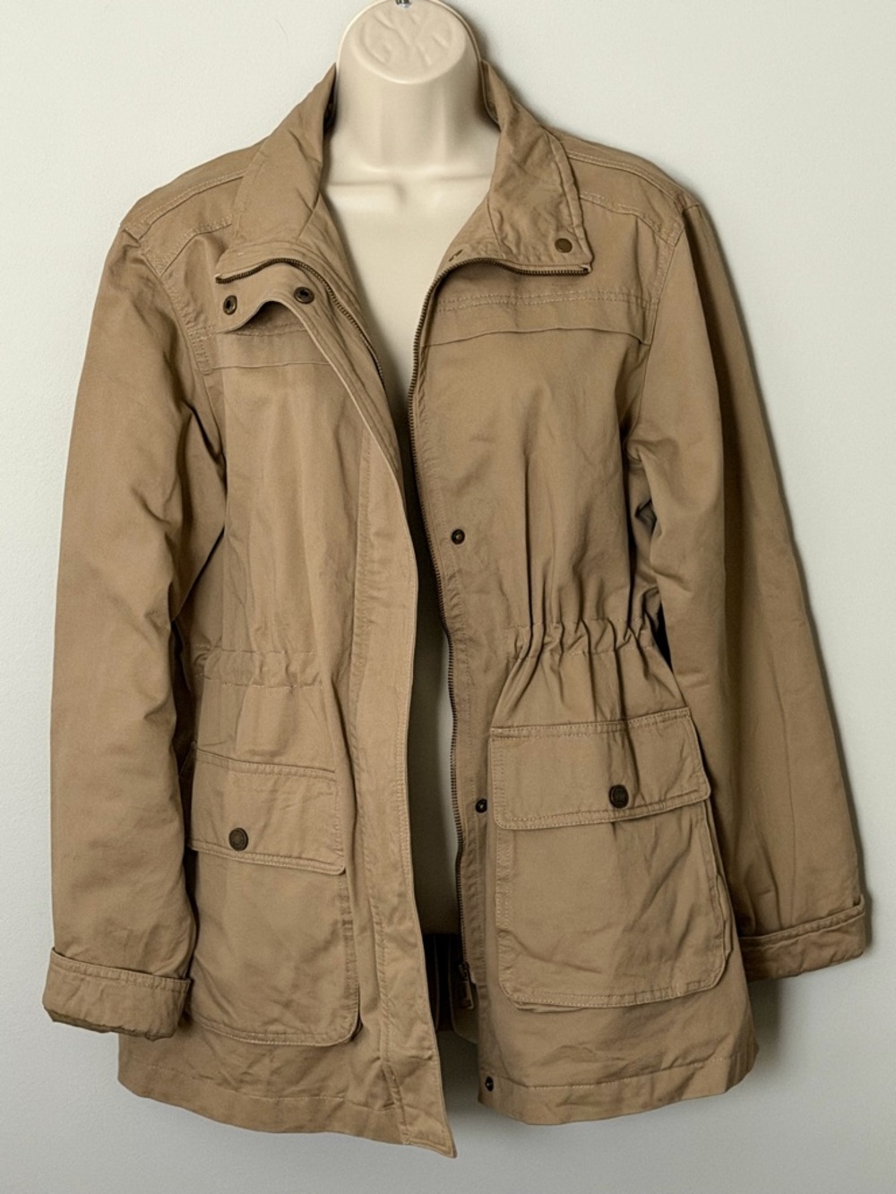 Lightweight Tan Utility Jacket with Drawstring Waist